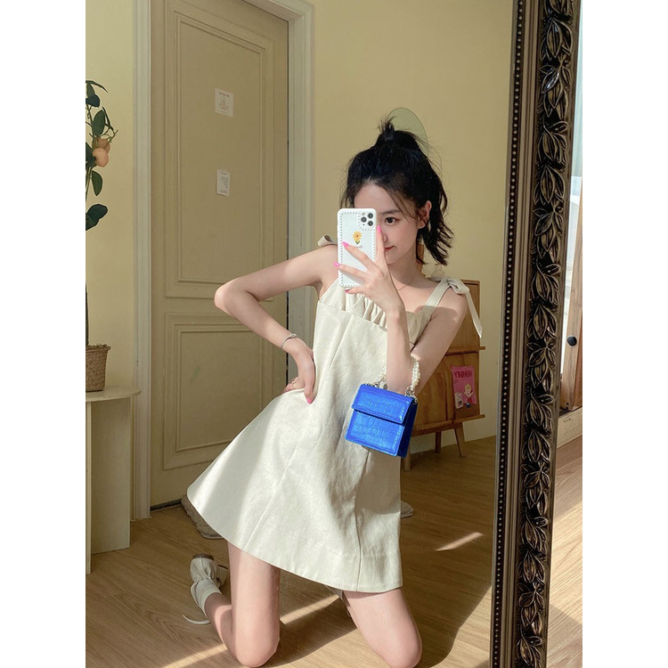 Đầm Hai Dây Phối Nơ Thiết Kế Ôm Sát Tôn Dáng Phong Cách Pháp | BigBuy360 - bigbuy360.vn