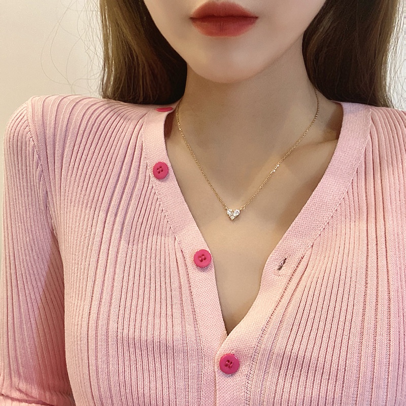 Dây chuyền WE FLOWER mạ vàng 14K mặt trái tim hình học đính đá zircon sang trọng thời trang dành cho nữ