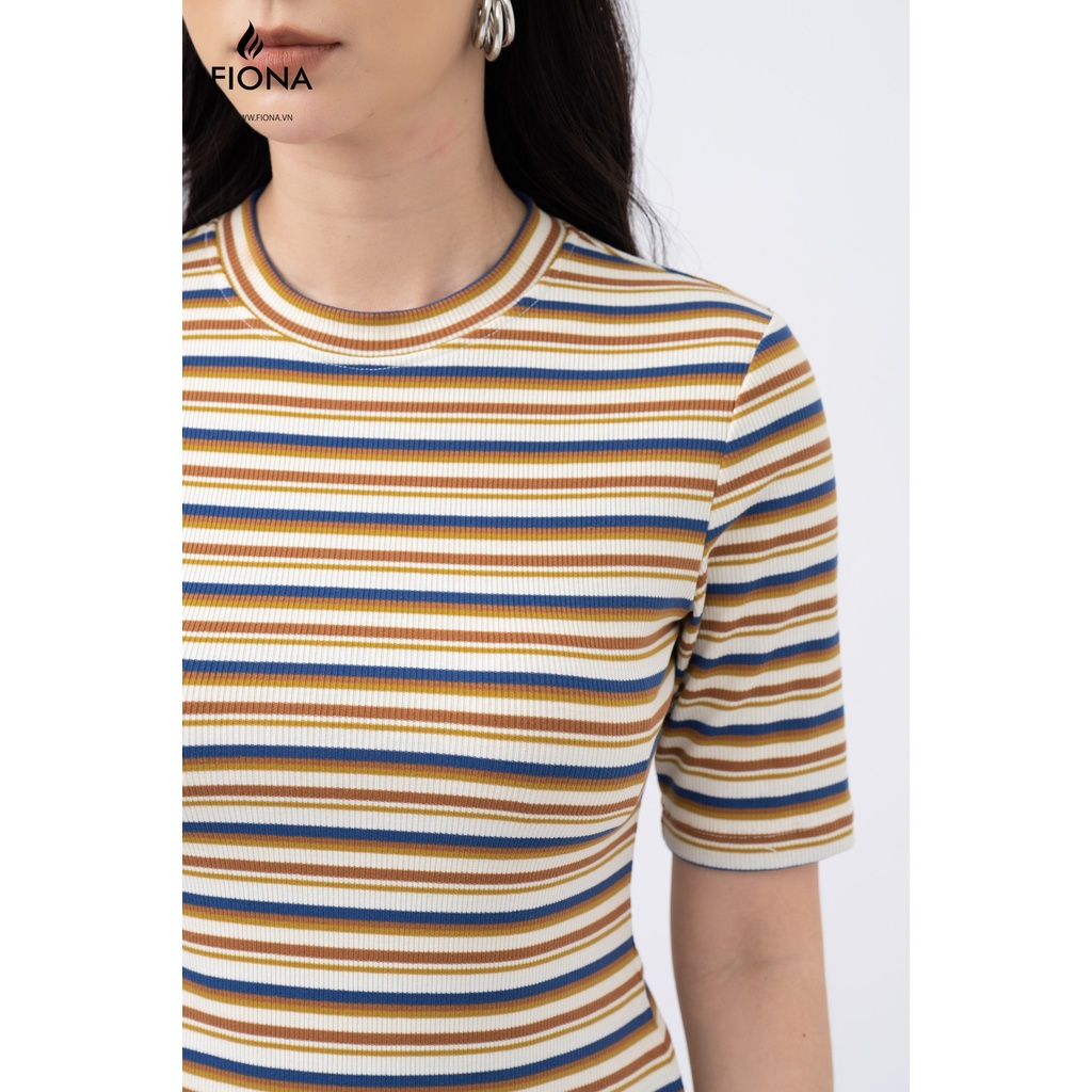 Áo phông nữ dáng ôm Fiona, Áo thun nữ tay ngắn họa tiết kẻ ngang F521247