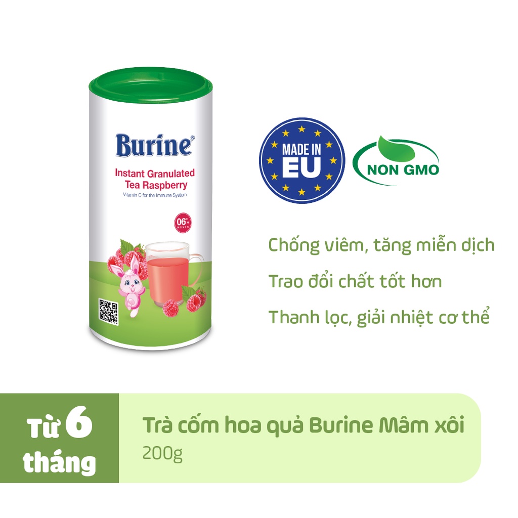 Trà Hoa Quả Hòa Tan BURINE Vị Mâm Xôi Thơm Ngon, Bổ Sung Vitamin C Cho Bé Từ 6 Tháng Tuổi