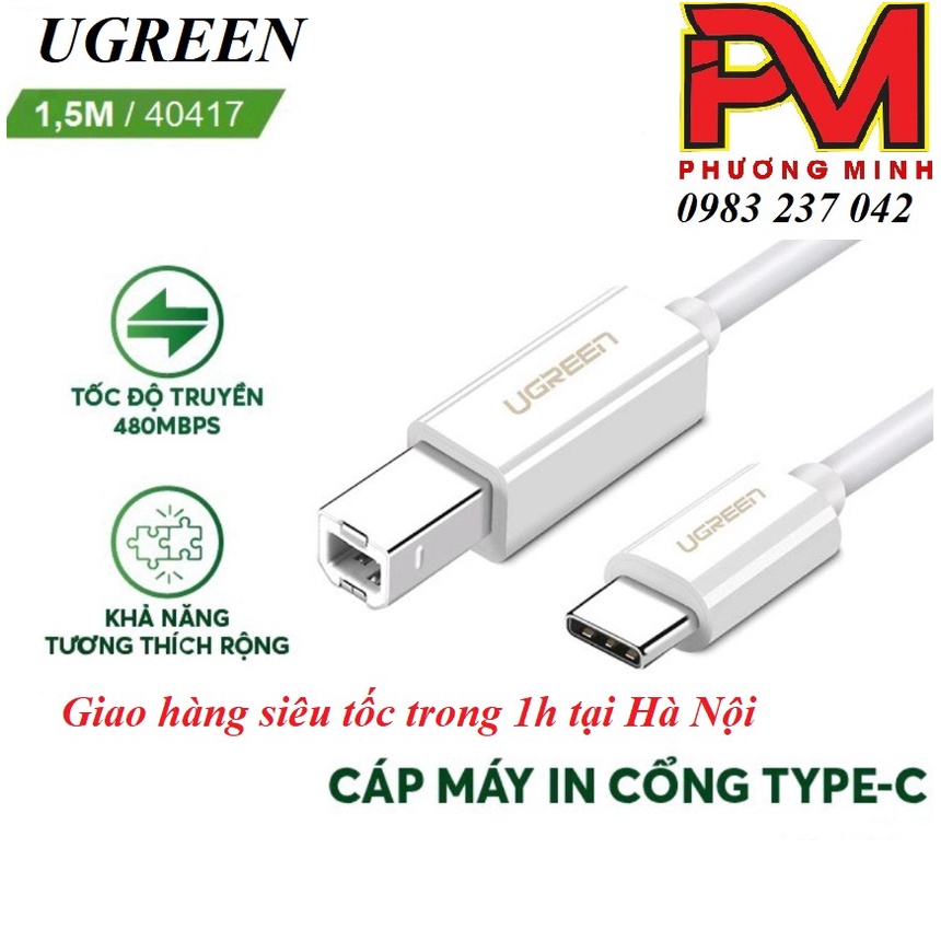 Cáp máy in USB Type C dài 1.5m Ugreen 40417 -Hàng chính hãng