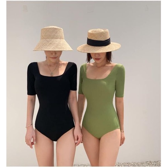 (Qc cao cấp) Bikini đồ bơi áo tắm liền cổ vuông tay lỡ hở lưng cực đẹp