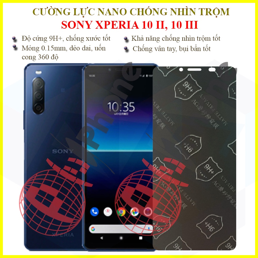 Dán chống nhìn trộm Sony Xperia 10 II (Mark 2), Xperia 10 III (Mark 3) - Dán cường lực dẻo nano 9H+