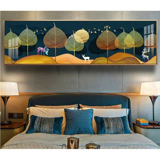 Tranh canvas treo tường lá cây và hươu khổ ngang VIP1124 - 120 x 35 cm