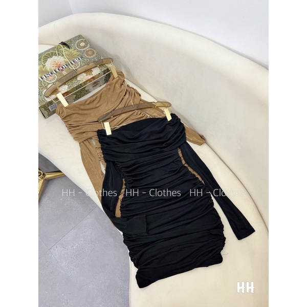 VÁY NHÚNG KIM CƯƠNG TRỄ VAI TAY DÀI CHẤT ĐẸP MS23211