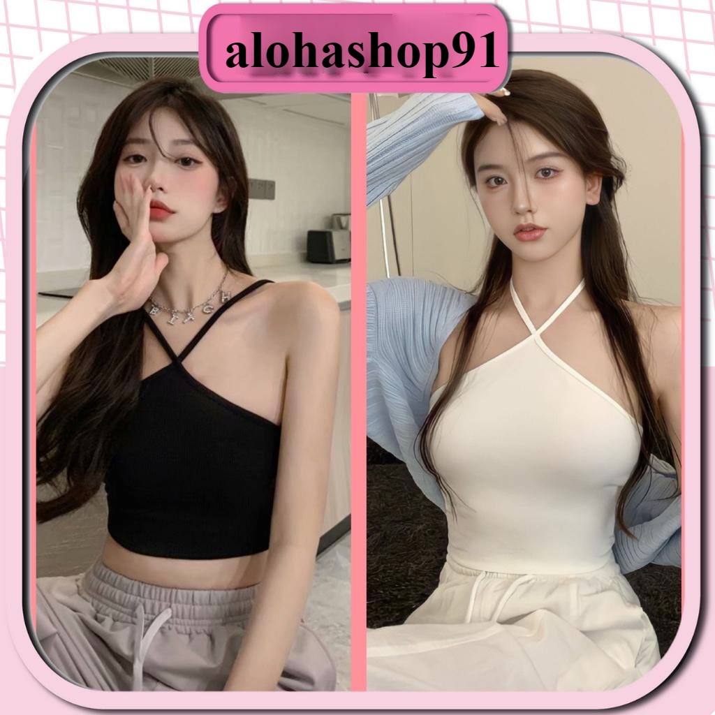 ÁO 2 DÂY CHỮ V NỮ TRƠN CROPTOP THUN GÂN ALOHASHOP91