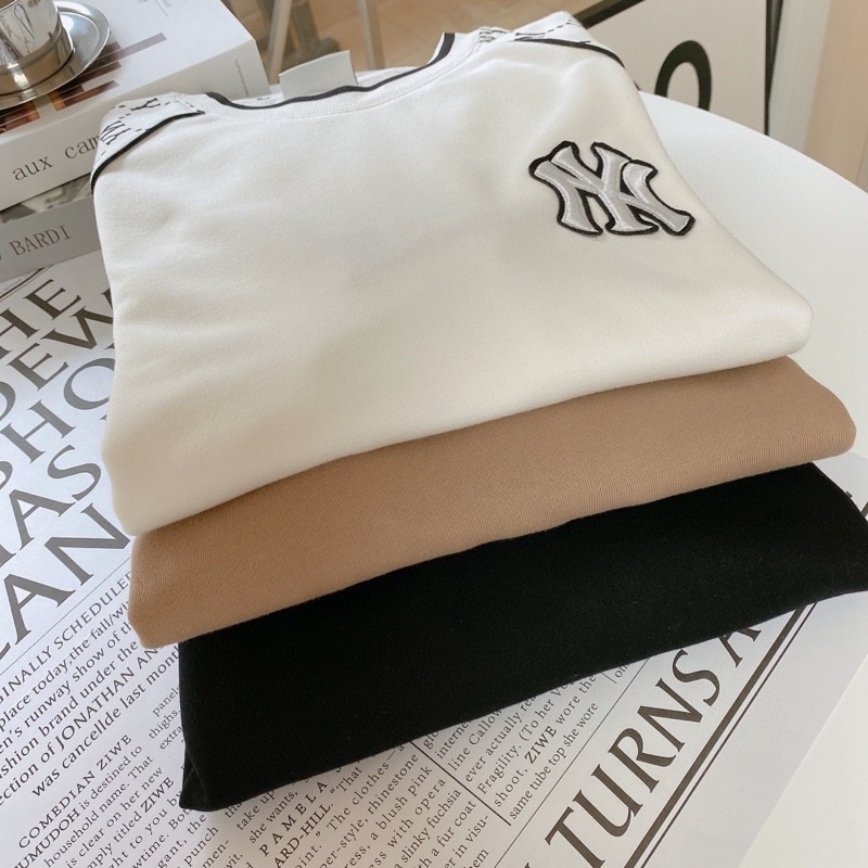 Áo nỉ sweater NY MLB raglan tay dài cổ tròn hoạ tiết | BigBuy360 - bigbuy360.vn