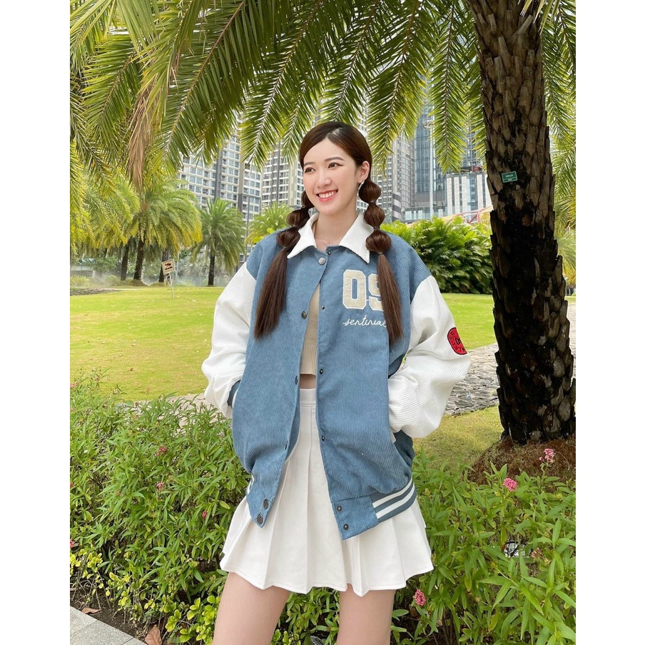 Áo khoác nhung tăm nam nữ bomber cổ bẻ 2 lớp thêu 09 chống nắng form dưới 60kg
