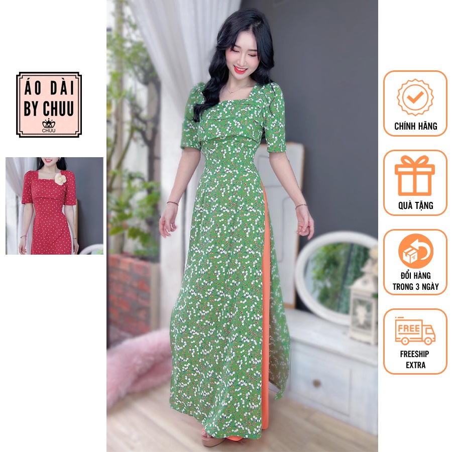 Áo dài cách tân tay phồng xếp li 3 tầng không kèm quần CHUU AD8046