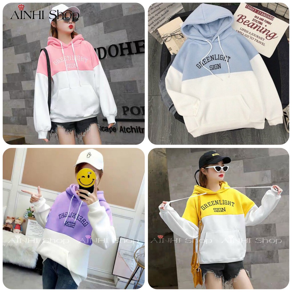 ÁO HOODIE ❤️FREESHIP❤️ ÁO HOODIE NỮ greenlight sign DÀY MỊN NHIỀU MÀU AO HOODIE FREE SIZE DƯỚI 60KG