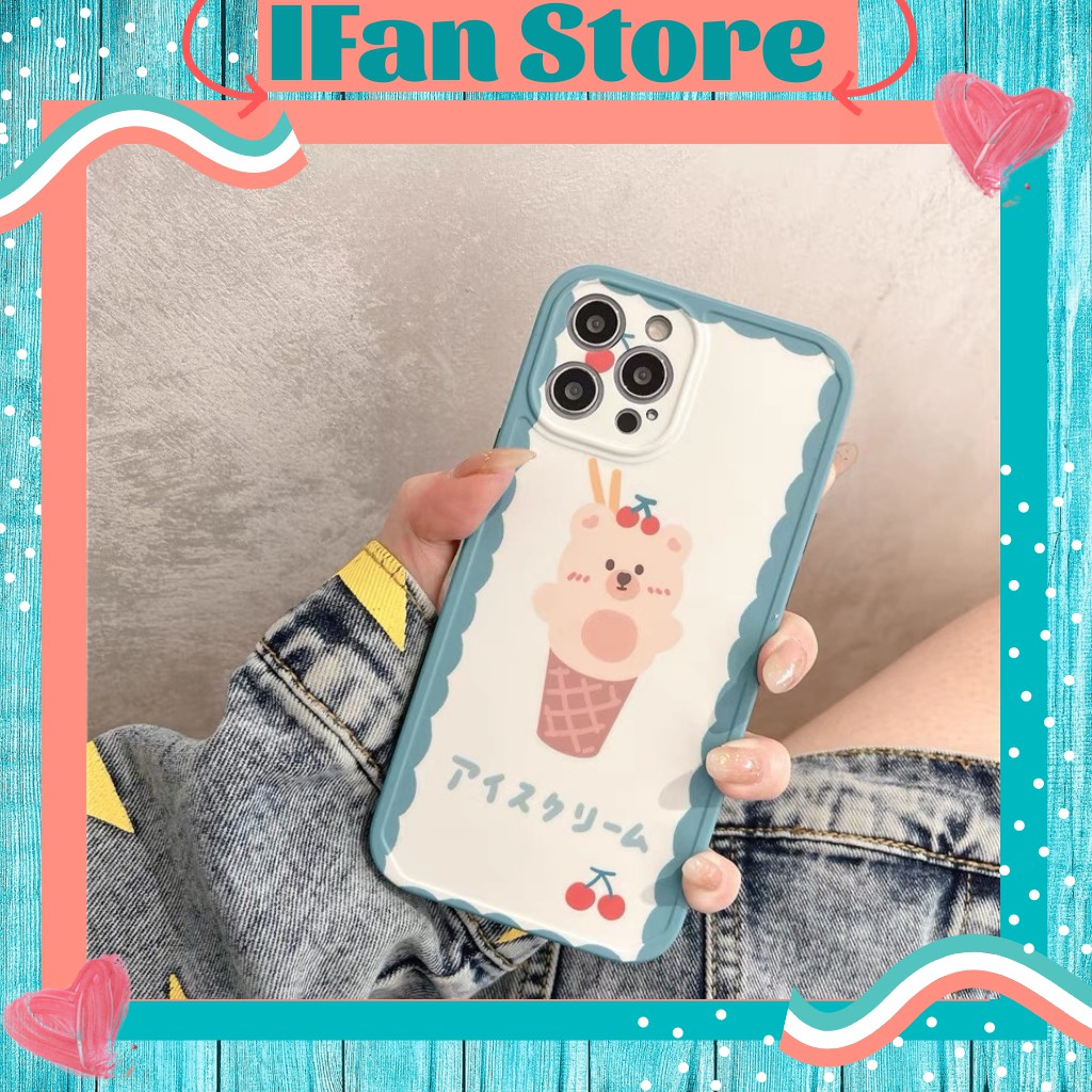 Ốp Lưng iPhone Chất Dẻo Cạnh Vuông Chống Sốc Gấu Que Kem iPhone 7 8 7plus 8plus x XS xsmax 11 11promax 12 promax