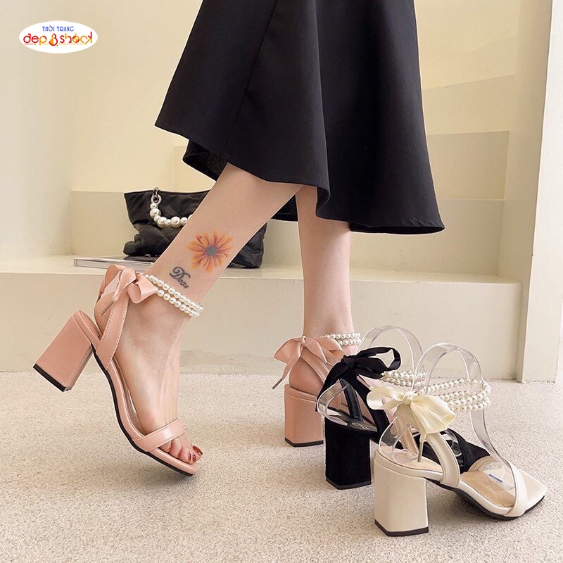 Giày Cao Gót 7p quai ngang đính ngọc thời trang Big Size