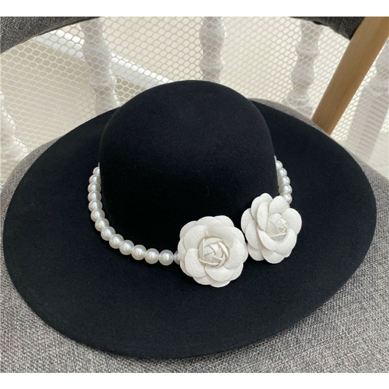 Nón nữ rộng vành fedora nỉ ngọc trai nhân tạo kết hoa sang trọng Lh0917399527
