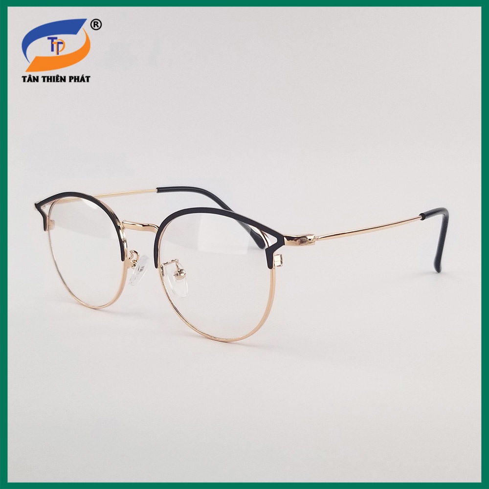 Gọng kính cận nữ mắt tròn tai mèo kim loại màu vàng, bạc, đen 5553. Tròng kính giả cận 0 độ chống ánh sáng xanh, tia UV