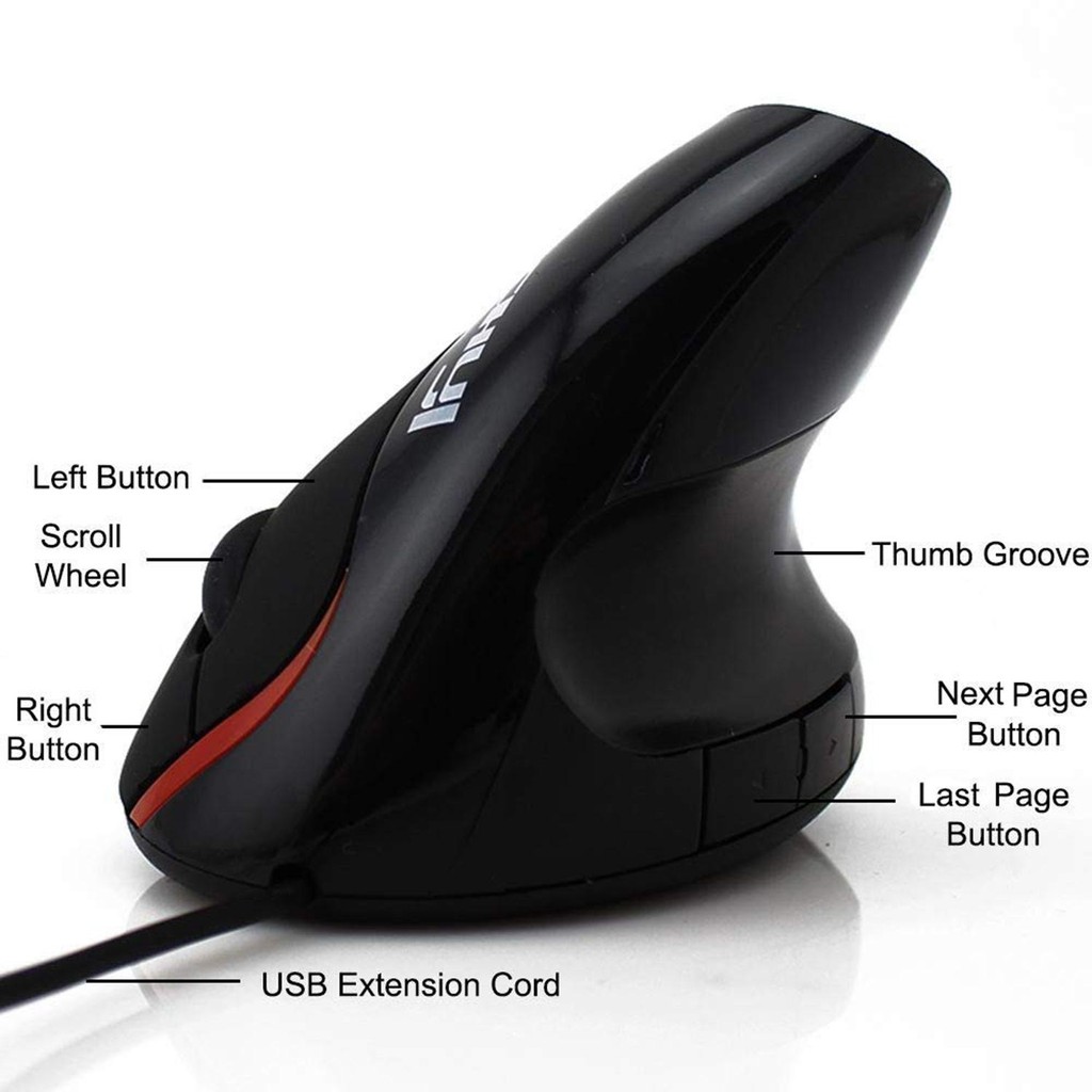 Logitech Chuột chơi game 5D 2.4G USB có dây dọc chuột công thái học 800/1200/1600 DPI, 5 phím đen