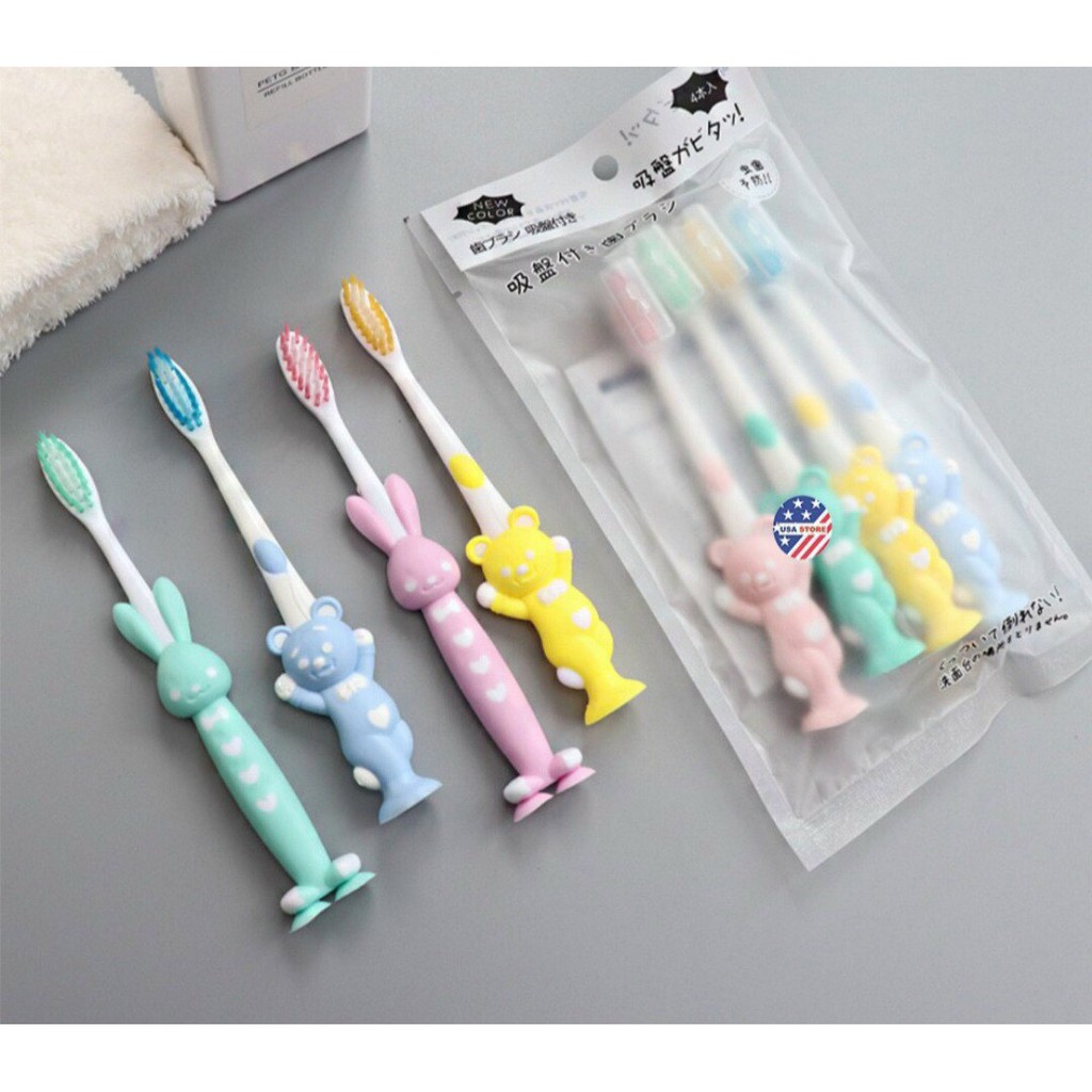 [Set 4 Cái] Bàn Chải Hình Gấu Thỏ Ngộ Nghĩnh Cho Bé 0248