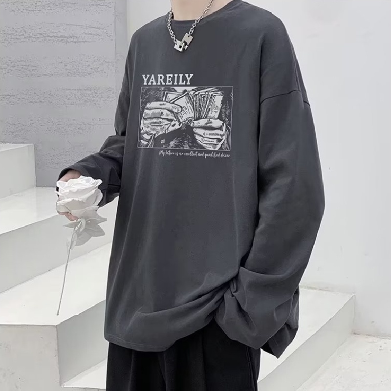 Áo Thun Tay Dài Dáng Rộng In Chữ Phong Cách Hip Hop Nhật Bản Thời Trang Cho Nam Và Nữ size M-5XL