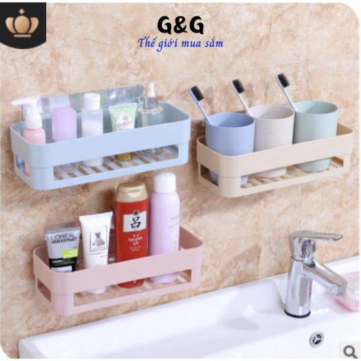 Khay Đựng Vật Dụng Dán Tường Không Cần Khoan Tường, Kệ Nhựa Hình Chữ Nhật Để Đồ Nhà Bếp Nhà Tắm Đa Năng  - G&G