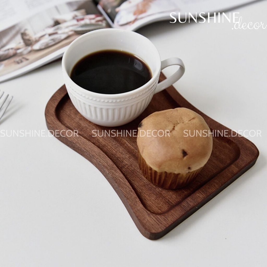 Đĩa gỗ hình bánh mì dễ thương, khay gỗ óc chó đựng đồ ăn chụp ảnh decor trang trí bàn ăn