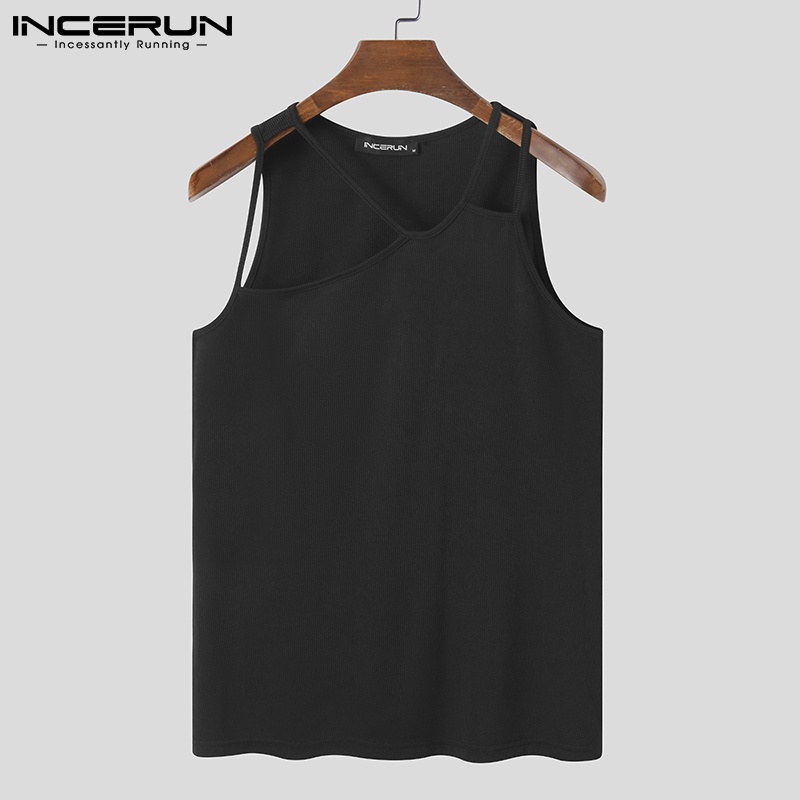 Áo kiểu INCERUN dành cho nam thiết kế không tay dây đeo ôm dáng thời trang 3 màu sắc lựa chọn