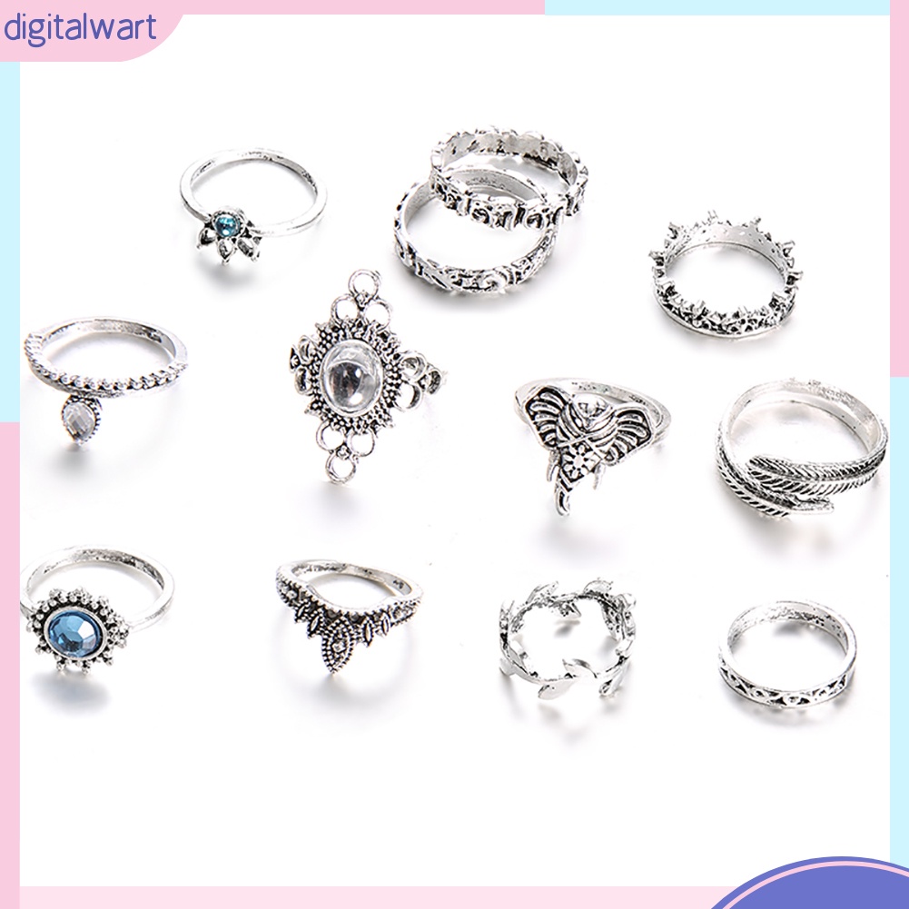 Bộ 12 nhẫn đính đá phong cách vintage cho nữ