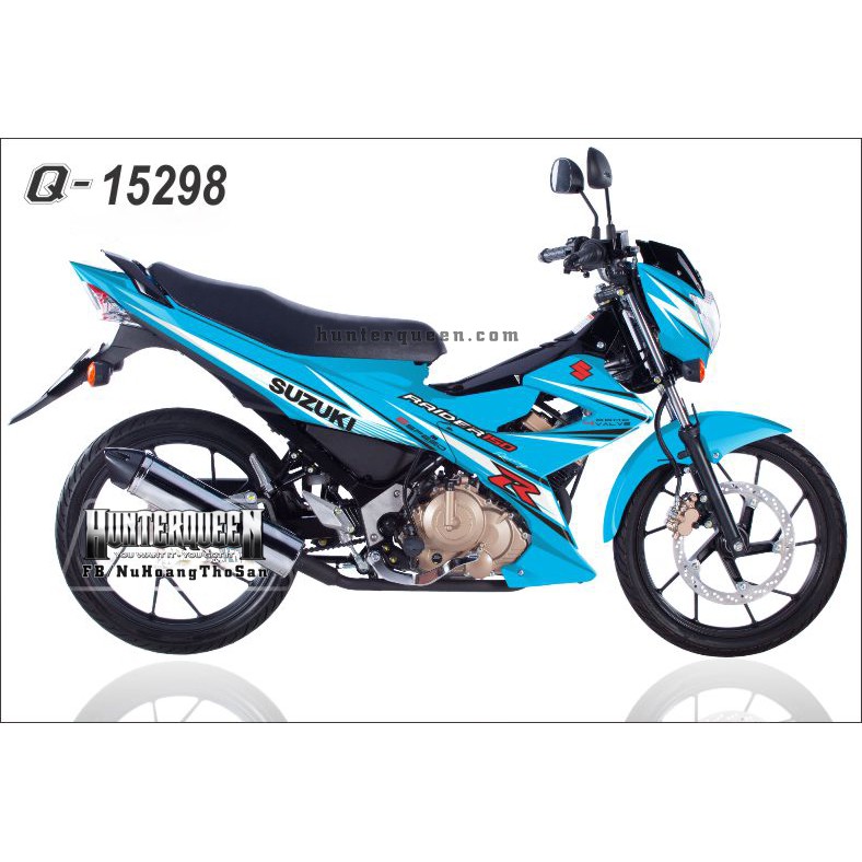 Tem rời chế Raider xăng cơ. Xe xanh, chỉ trắng. Thay đổi màu sắc và chi tiết theo yêu cầu. Sắc nét, bền màu