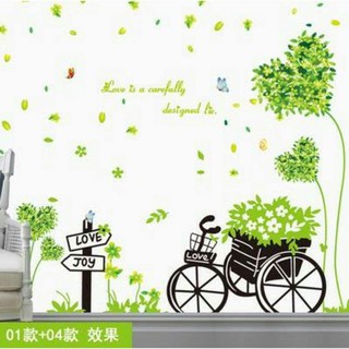 Decal dán tường trái tim xanh và xe đẩy