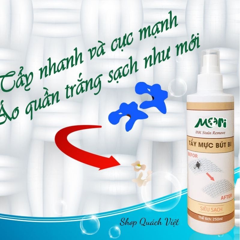 Tẩy mực bút bi MORI - TẨY SẠCH BAY MỰC TRÊN QUẦN ÁO, ĐỒ DA, chai 250ml