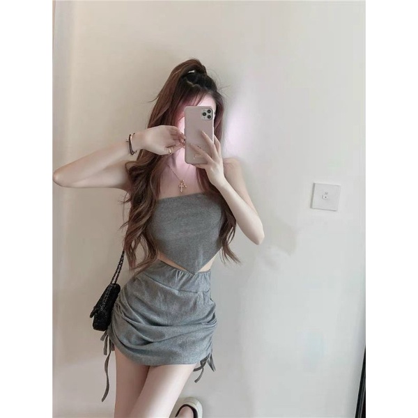 Set 3 món áo vạt nhọn chân váy kèm quần (kèm video thật)