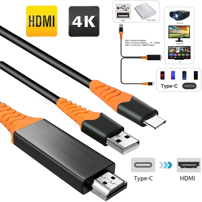 Universal 2m USB Cable Adapter Type C To HDMI HDTV AV TV Cable Adapter For Huawei Xiaomi Macbook