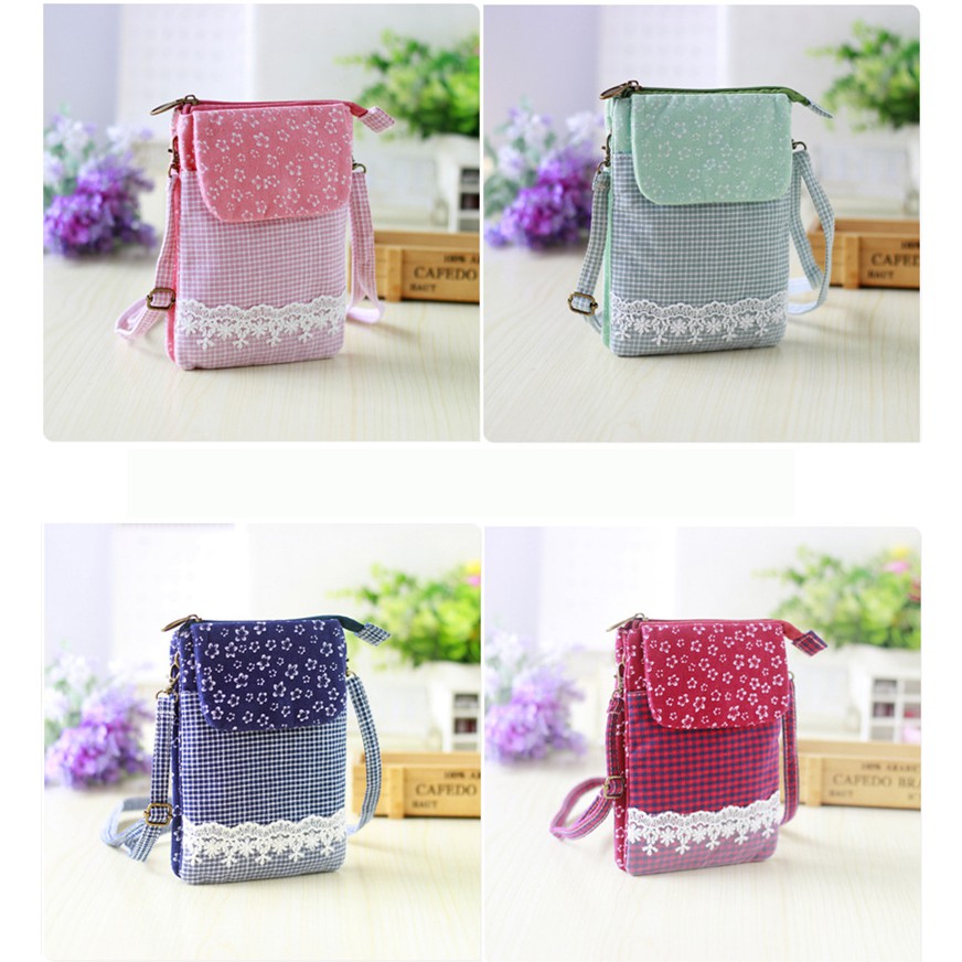 Túi Đựng Điện Thoại Bằng Vải Màu Xanh Dương Trắng Có Khóa Kéo Hai Bên Hông Và Túi Đựng Điện Thoại Di Động