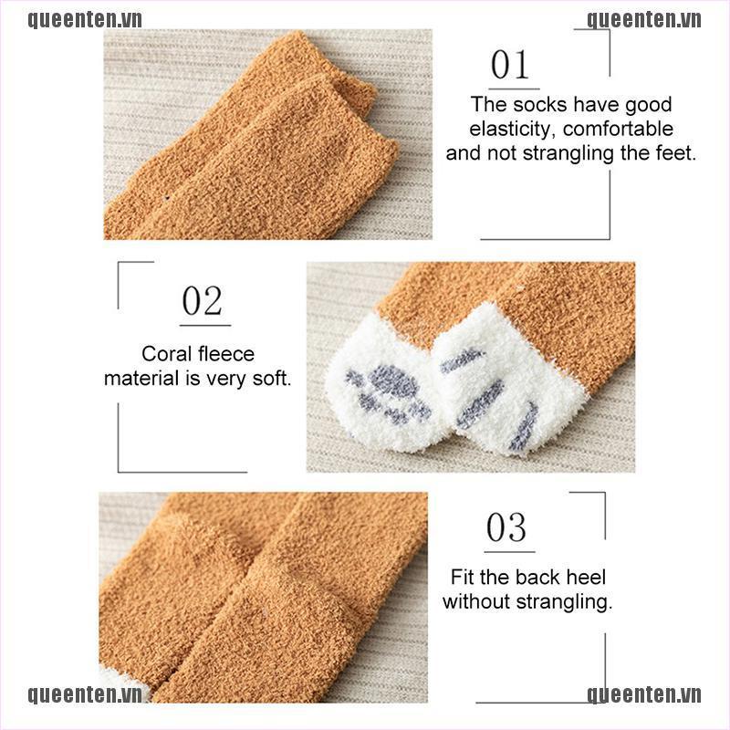 Vớ Lông Cừu San Hô Hình Dấu Chân Mèo Dễ Thương Giữ Ấm Mùa Đông Cho Nữ