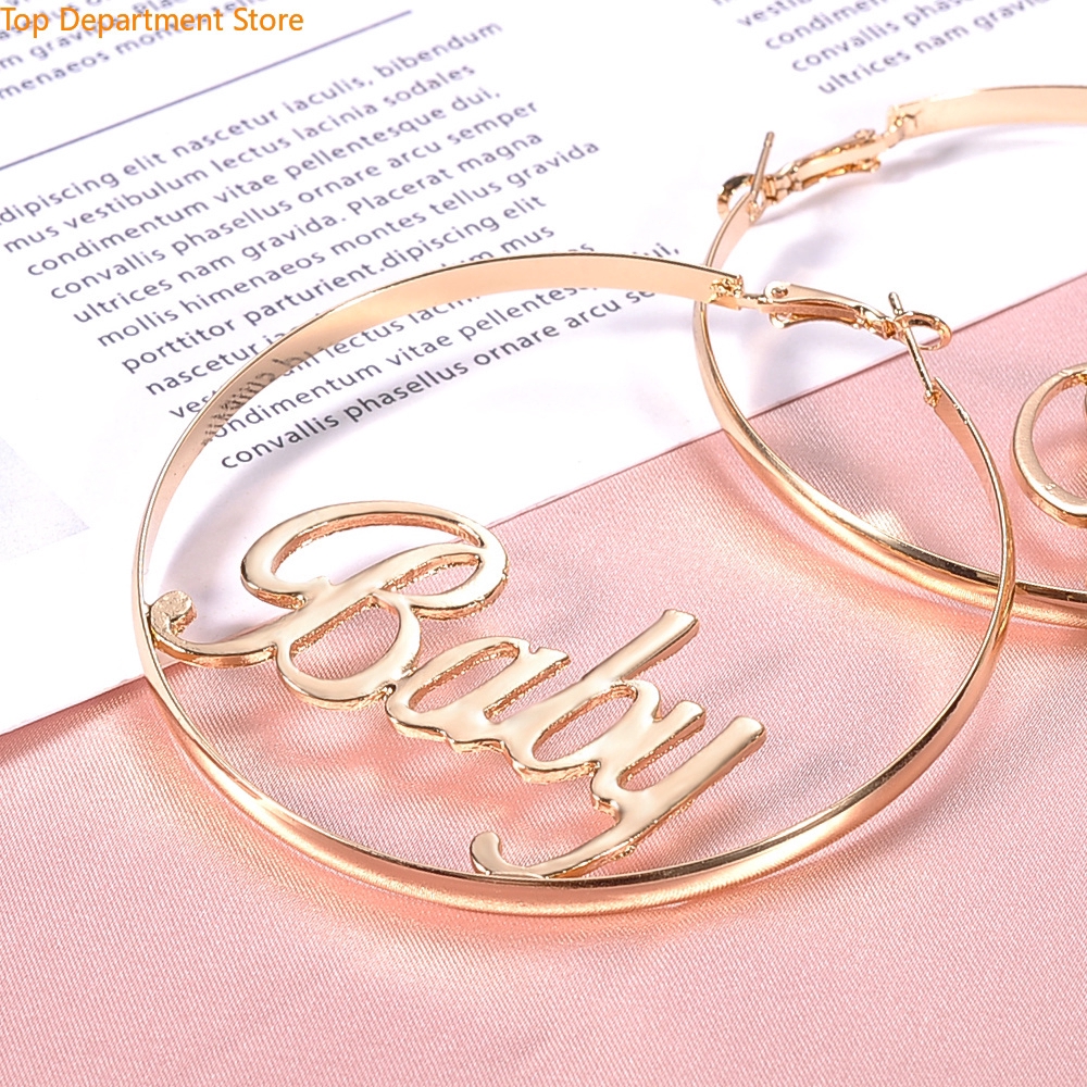 Đôi khuyên tai dáng vòng mạ bạc / vàng trang trí chữ thời trang cho nữ