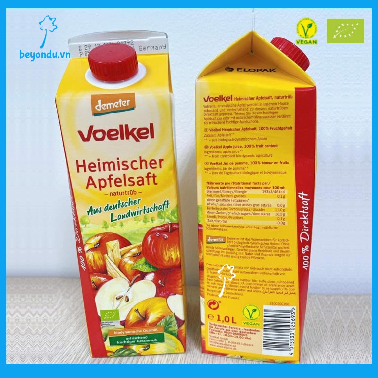 Nước ép táo hữu cơ Voelkel 1l