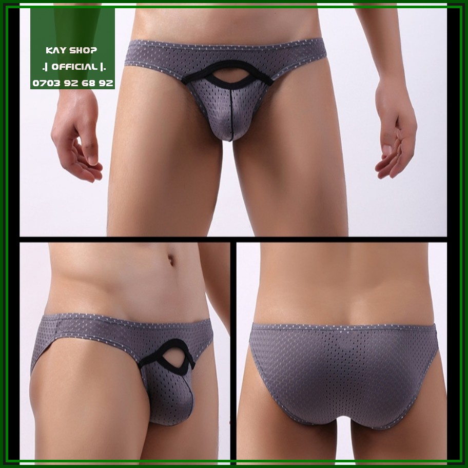 Quần lót nam tam giác thun cotton đục lỗ thông hơi mát cutout độc đáo - Quần sịp nam tôn mông gợi cảm quyến rũ