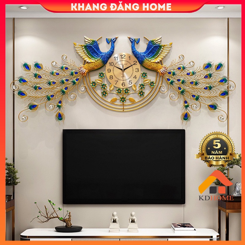 Đồng Hồ Treo Tường Trang Trí Con Chim Công Khổng Tước KD2838 kim trôi êm, thép sơn tĩnh điện 3 lớp không gỉ