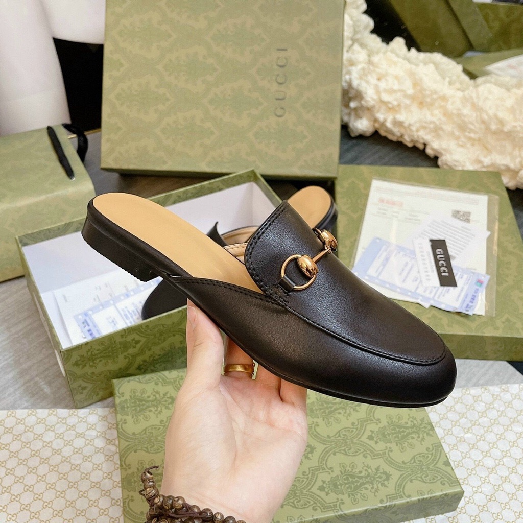 Dép sục nữ da thật, sục da thật mũi vuông đế bệt 2cm- Hàng quang châu