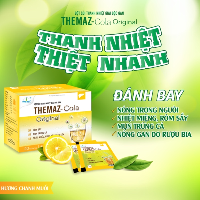 Bột sủi thanh nhiệt Themaz cola - Hộp 20 gói vị cam, chanh muối