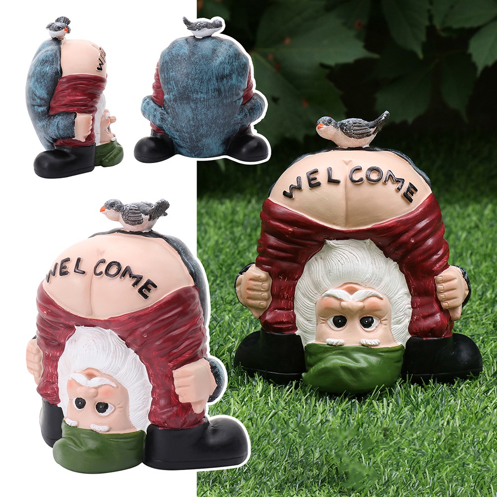 ❤LANSEL❤ Yard Garden Gnome Statue Lawn Welcome Gnome Figurine Indoor or Outdoor Decoration Ornaments Patio Bare Buttock Polyresin Statue