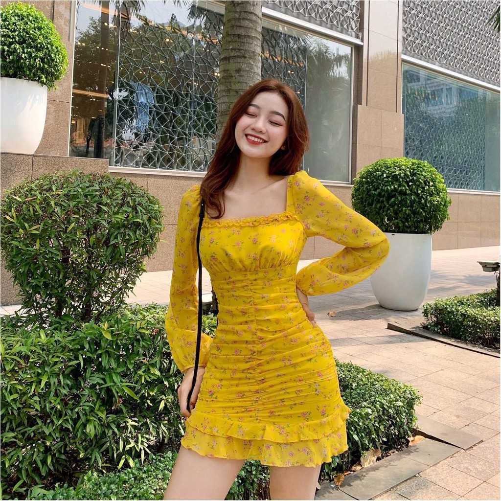 [HÀNG MỚI LẠI VỀ] ĐẦM HOA NHÍ LỤA VOAN CỔ VUÔNG TAY DÀI THÂN NHÚN VÁY HOA NHÍ XINH -hình thật shop chụp XINH XẮN | BigBuy360 - bigbuy360.vn