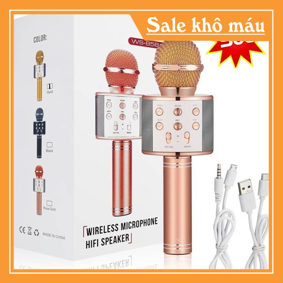 Mic Karaoke Ws-858, Micro Bluetooth Không Dây Kèm Loa, Vừa Nghe Nhạc Vừa Hát Karaoke |NgaAnh