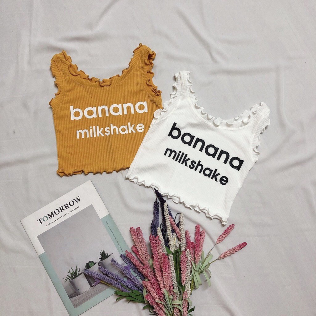 Áo croptop ba lỗ in banana milk shake A236