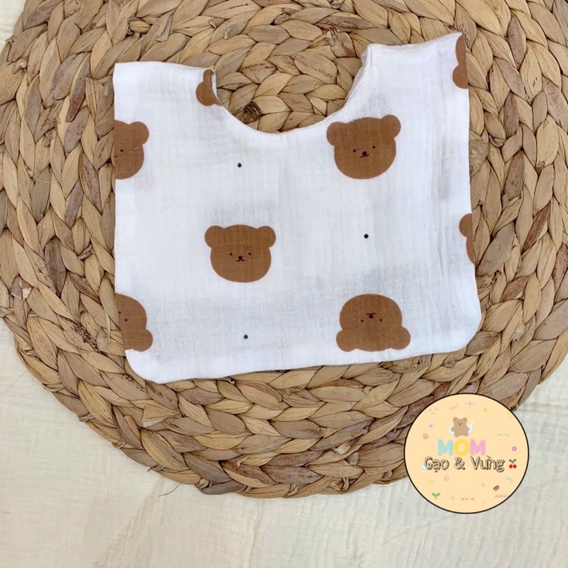 Yếm xô muslin hình gấu cao cấp