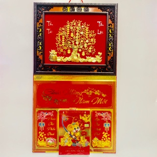 Bộ lịch Canh Tý 2020 - Combo bìa lịch treo tường khung nâu hình cây đồng tiền vàng block lịch đại khổ lịch 14cm x 20cm
