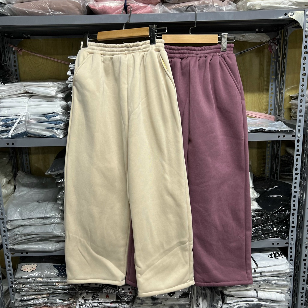 Quần nỉ ống rộng suông trơn 5 màu baisc - Culottes cạp chun vintage, thiết kế đơn giản, phong cách trẻ trung hàn quốc