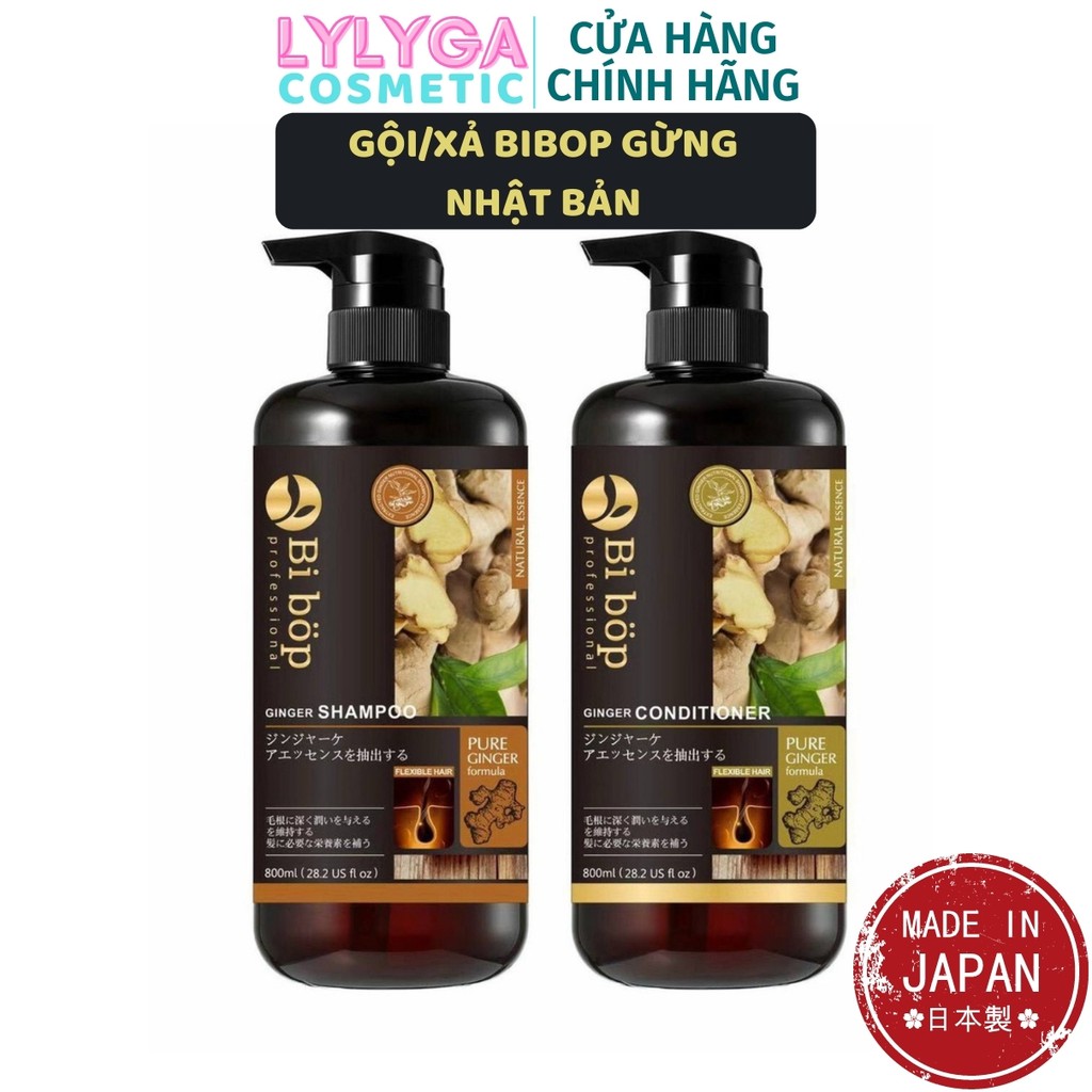 Bộ dầu Gội Xả Gừng BIBOP Ginger 800ml x2. Dầu gội dầu xả gừng Nhật Bản thành phần thiên nhiên giảm rụng tóc GX25