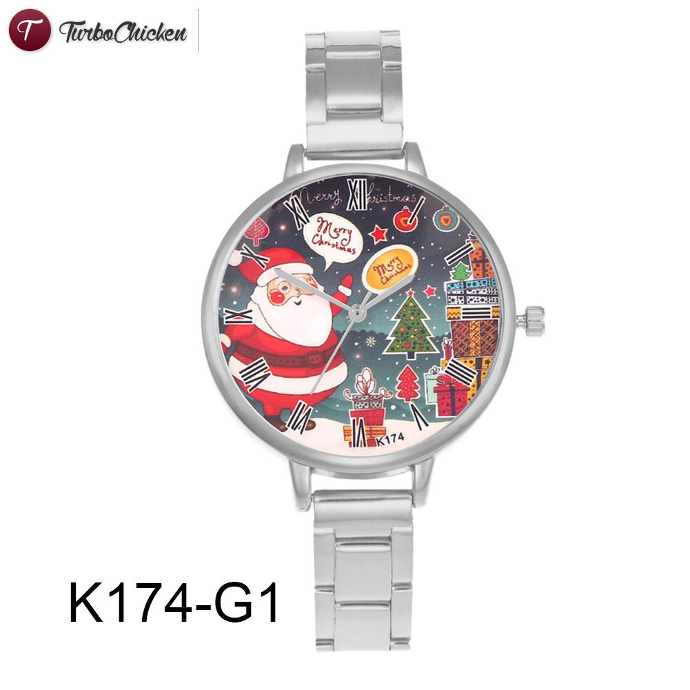 #Đồng hồ đeo tay# Cute Quartz Watch Alloy Mesh Strap Round Dial Casual Watches Christmas Cartoon Printed for Men Women