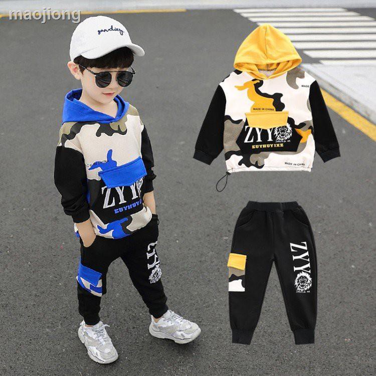 ✕_🌈Cửa hàng trẻ em🌈 Set áo Hoodie + quần dài họa tiết rằn ri thời trang cho bé trai