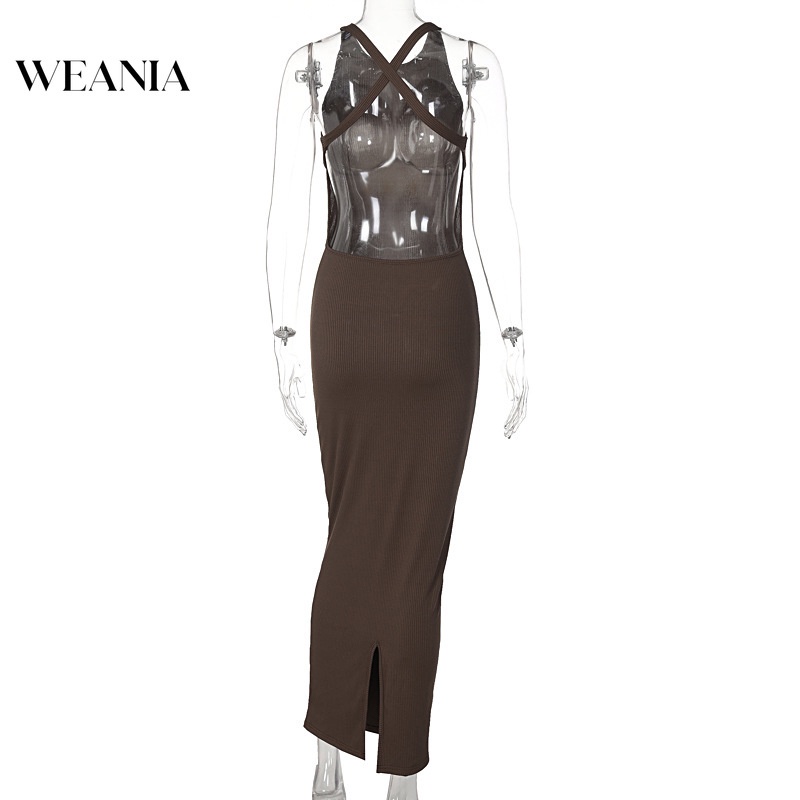 Đầm Cotton Sát Nách Dáng Dài Xẻ Tà Hở Lưng Quyến Rũ Cho Nữ