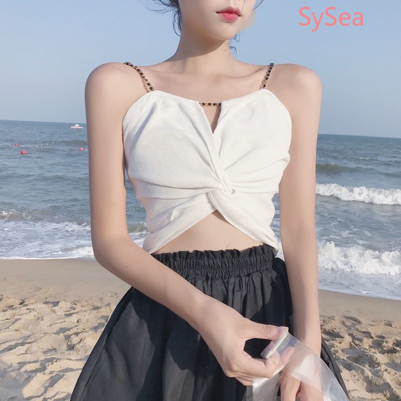 Áo dây họa tiết xếp ly phối dây xích thời trang mùa hè quyến rũ cho nữ